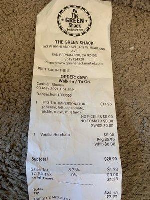 Outrageous Receipt