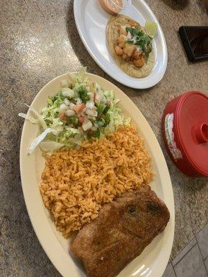 Chile Relleno (replaced beans with another portion of rice)