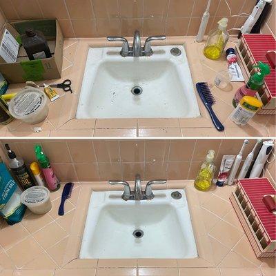 Home Bathroom Sink Before and After Cleaning by Time-maid Cleaning.