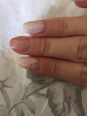 "Dipping powder" nails after 2 weeks. SNS lasts 5 weeks when I go to PrincessSpa and nails