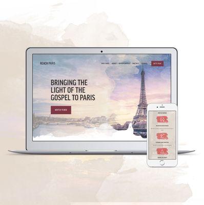 We designed this website for Reach Paris, a Missionary organization in France; we gave it a French flair with a watercolor texture.