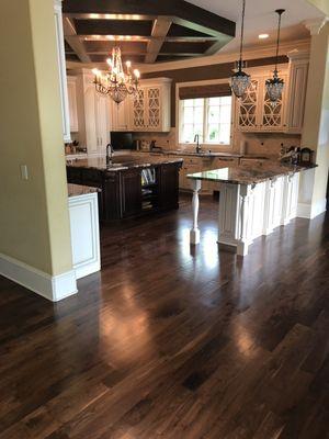 Refinishing Walnut hardwood in Waxhaw NC.