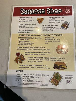 Samosa Shop Menu - dedicated celiac fryer for the fries!