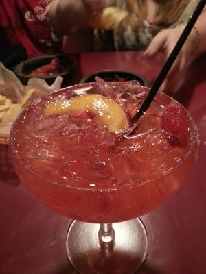 Strawberry peach margaritas are great here. Also they are huge! Best Margaritas in town!