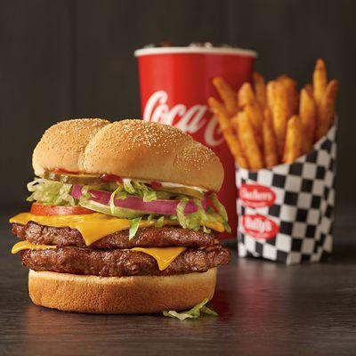 This big, bold burger is made with two large 100% beef hamburger patties, two slices of melted American cheese, crisp iceberg...