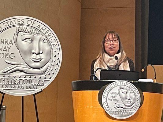 Anna Wong, niece of Anna May Wong, at the Commemoration to release the Anna May Wong Quarter on 11/15/2022