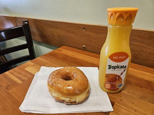 Glazed Donut and Orange Juice