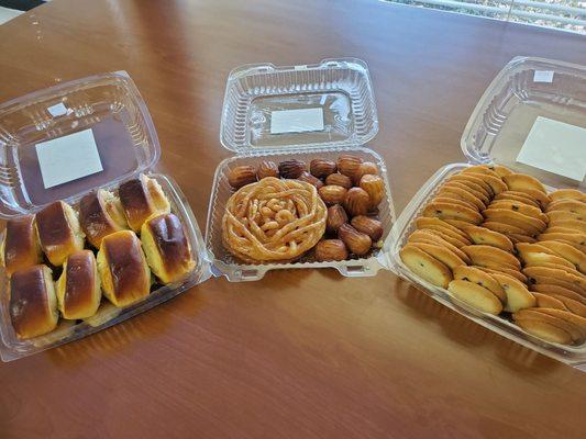 [Left to right] Nazook, bamieh & zoolbia, raisin cookies.