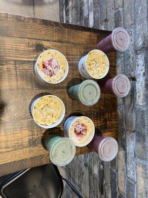 Order of tropical and nutty bowls along with tropical and matcha madness smoothies!