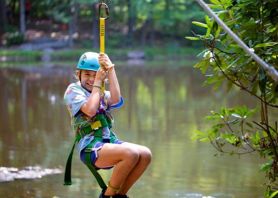 Our younger campers love the mini zipline at Wilderness Camp!