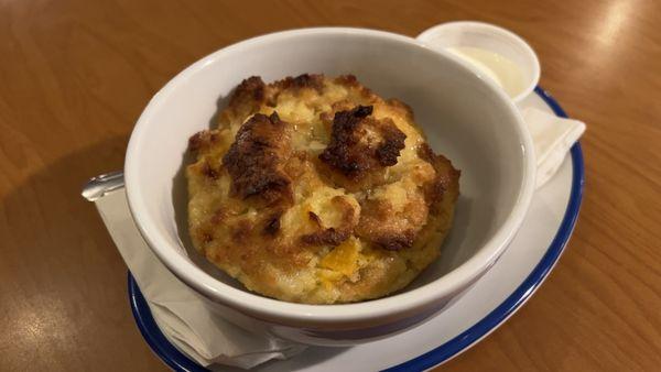 White chocolate and peach bread pudding with a side of heavy cream *drool*