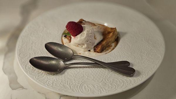 Warm Brioche Bread Pudding with cream anglaise sauce