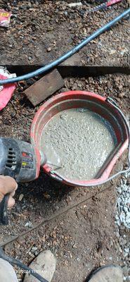 Mixture of concrete to add at 3 way connector on French drain