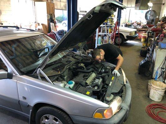 Brandon inspecting a Volvo