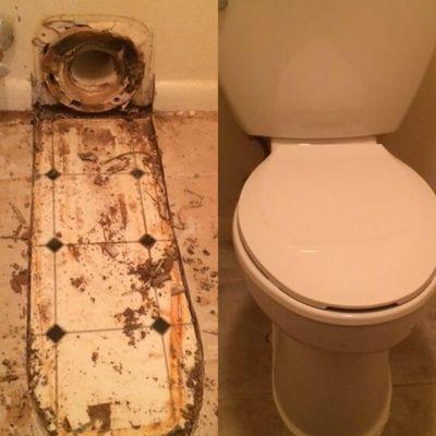 Before and after toilet install.