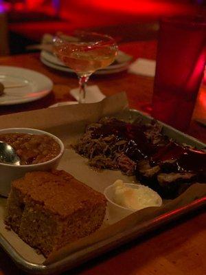 2 Meat Plate Combo (Pulled Pork, Rib Tips, Cornbread Baked Beans)