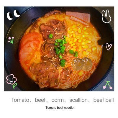 This is new flavor noodle soupbeef and tomato flavoryummy～