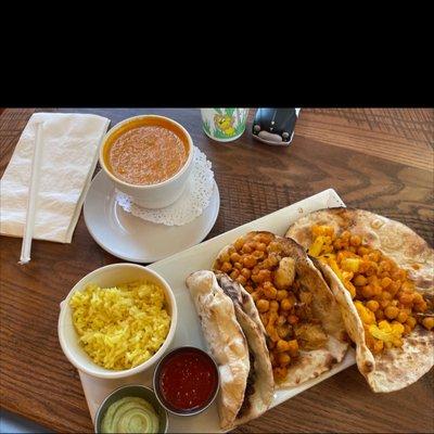 Tomato soup and tacos (cauliflower and ground beef)