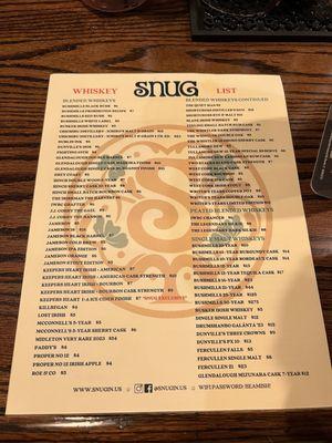 Whiskey menu