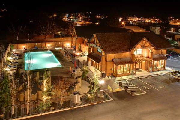 The Lake House exterior in the evening