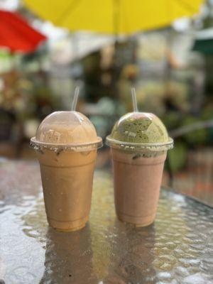 Thai Tea Macchiato, Pink Lady Latte w/ matcha