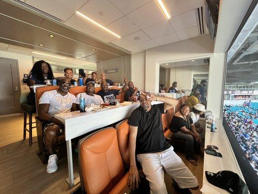 My crew hanging out in the suite