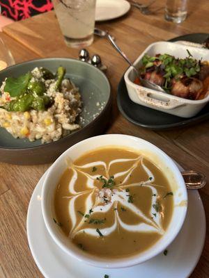 Lobster bisque, risotto, and dates