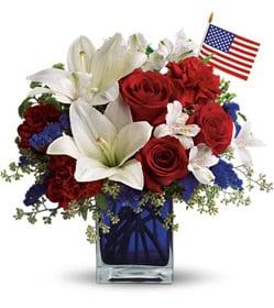 America the Beautiful: Show your red, white and blue colors with this beautiful modern patriotic arrangement