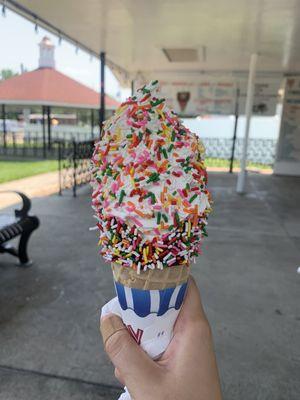 Sprinkle dream cone with vanilla custard - best cone in st Charles