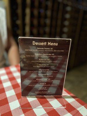 Dessert menu