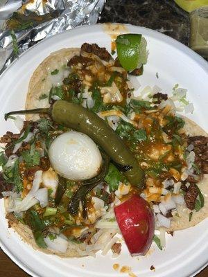 Tacos de pastor con todo y queso