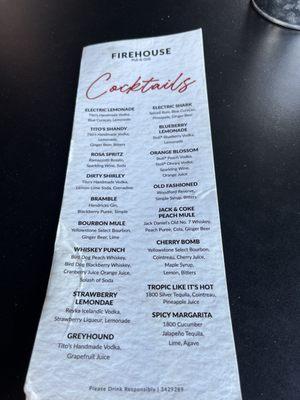 Cocktails menu