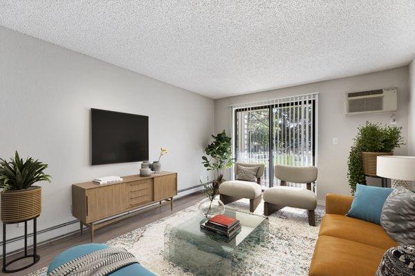 Living room with white walls