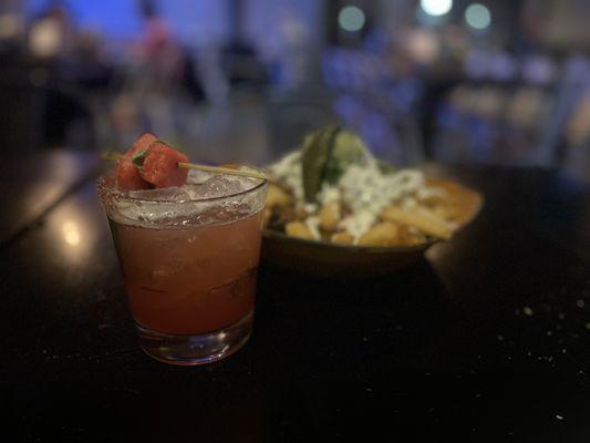 Watermelon Basil Margarita and Mas Fries