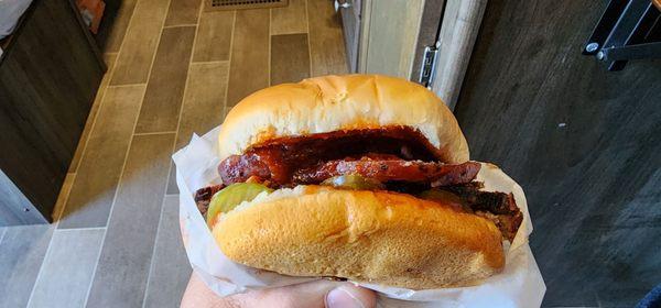 Brisket and sausage sandwich