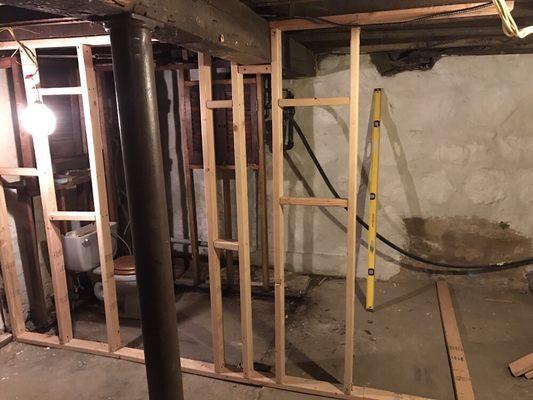 Framing a new bathroom in basement.