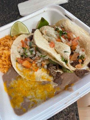 Carne Asada Taco with Rice & Beans