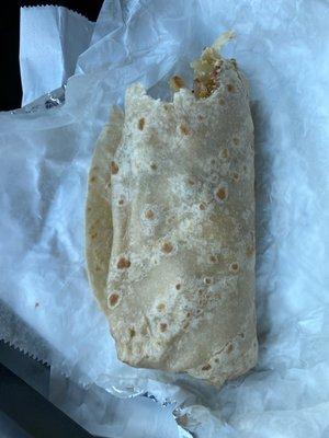 $7.50 Bacon, egg, potato breakfast burrito