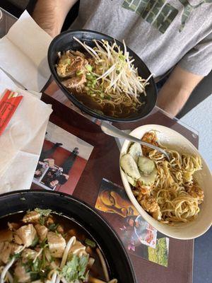 Build Your Own Ramen (in the back): Ramen, Thai beef pho, pork shoulder, green onions and bean sprouts, and dark sauce.