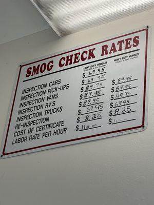 Smog Check rates if you need them!