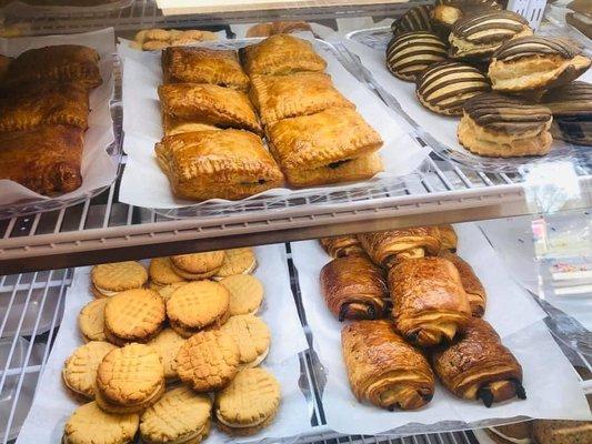 Chocolate croissants, nutter butters, Chocolate pearls and apple turnovers