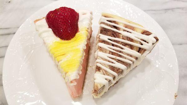 Strawberry Lemon and Cinnamon Roll Cheesecake. $7.50 per slice on 4/10/2021