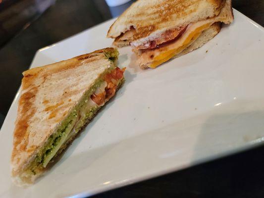 Sharing the caprese panini and turkey club panini