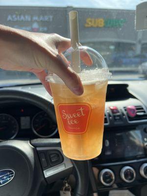 Lychee tea with lychee bubbles