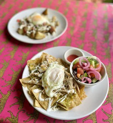 Chilaquiles w/ carnitas and side salad.