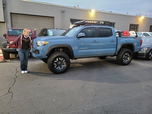 Me being all cute with my new blue toy crawler