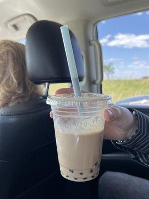 milk tea with boba pearls