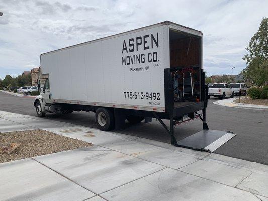 Loading the truck. LOVE that it had a lift gate.