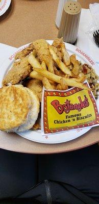 3 PC wing dinner with fries and rice