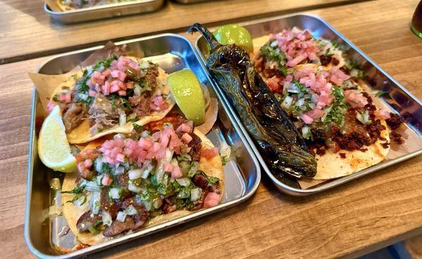 Tacos (everything but mushroom) with pickled red onion added